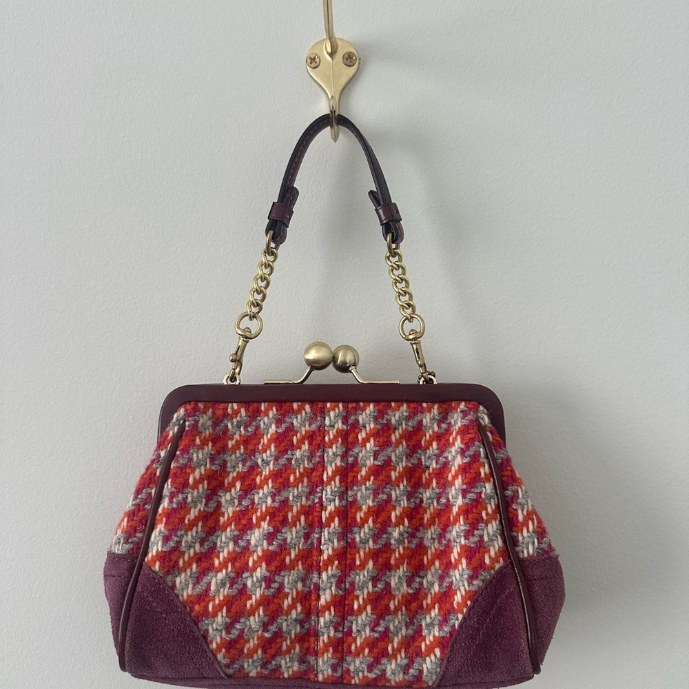 Coach kisslock vintage Houndstooth tweed and suede Frame Satchel in Plum - Picture 11 of 13